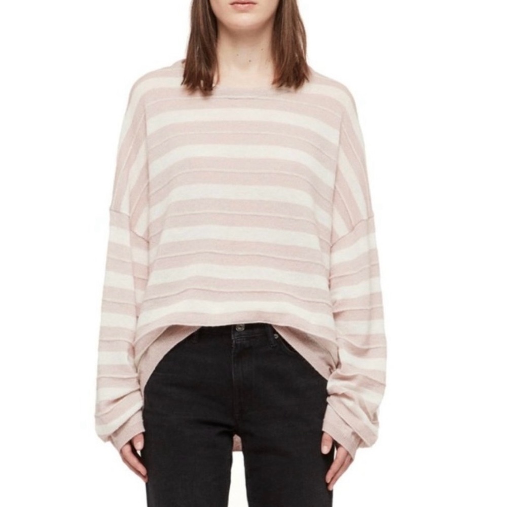 All Saints Cassia Jumper Striped Oversized Pink and Cream Size XS - Picture 3 of 12